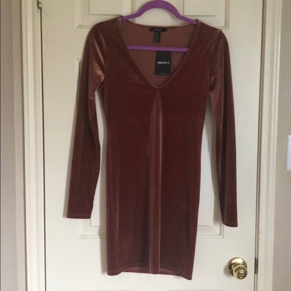 Mauve Velvet Long Sleeve Mini Dress